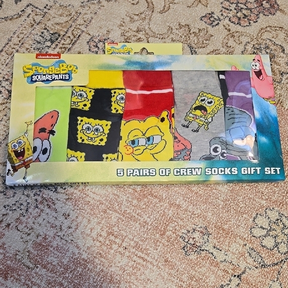 SpongeBob SquarePants Adult Crew Socks 5 Pair Gift Set Fits Size 6-12 - Picture 1 of 6